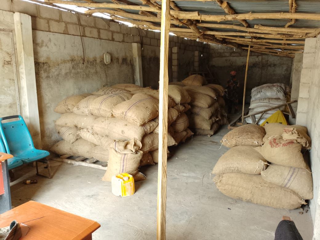 Bagged produce in warehouse